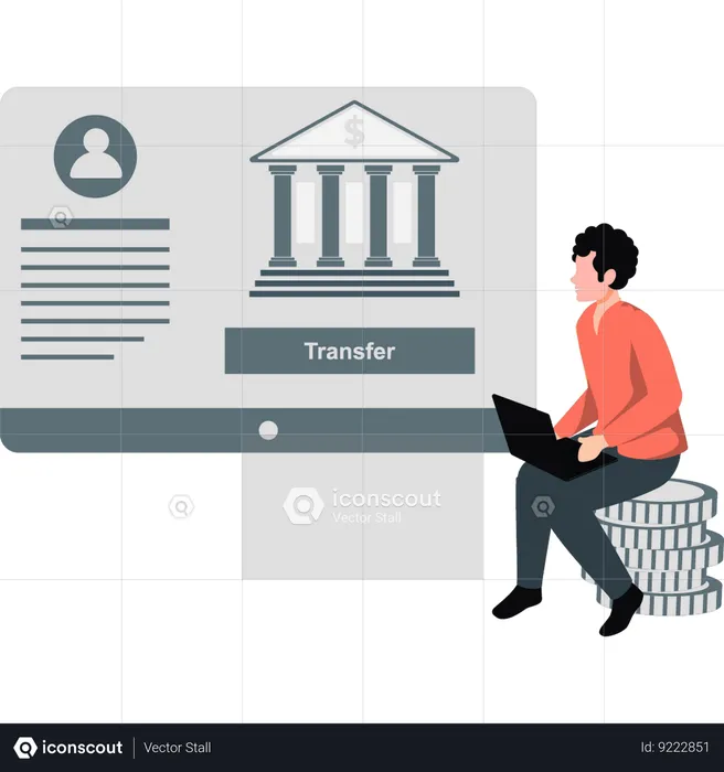 Boy is transferring money through online banking on a laptop  Illustration