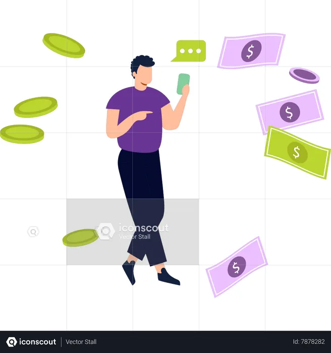 Boy is using a mobile phone  Illustration
