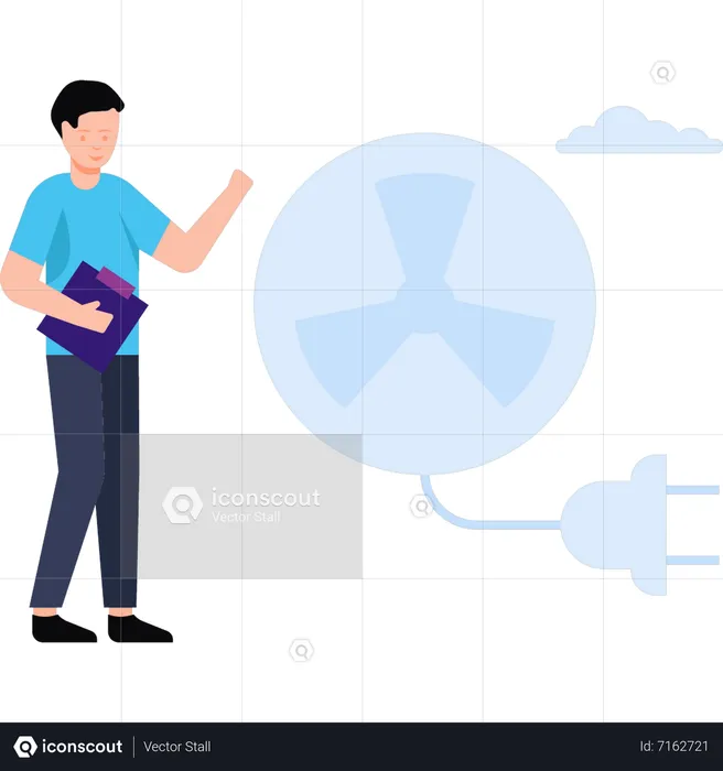 Boy is using a nuclear fan  Illustration