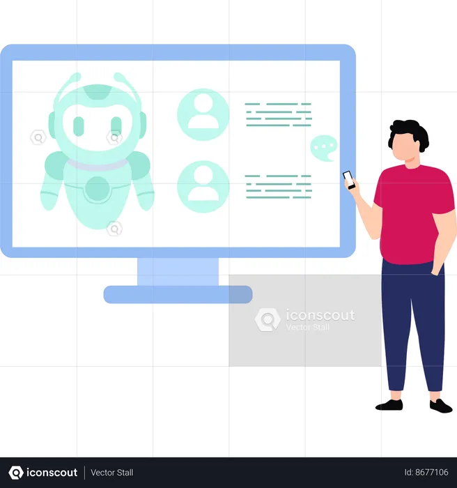 Boy is using artificial intelligence  Illustration