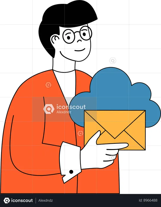 Boy is using cloud data for sending emails  Illustration