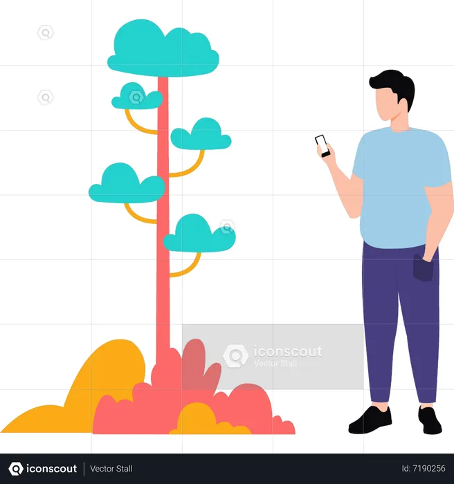 Boy is using her phone  Illustration