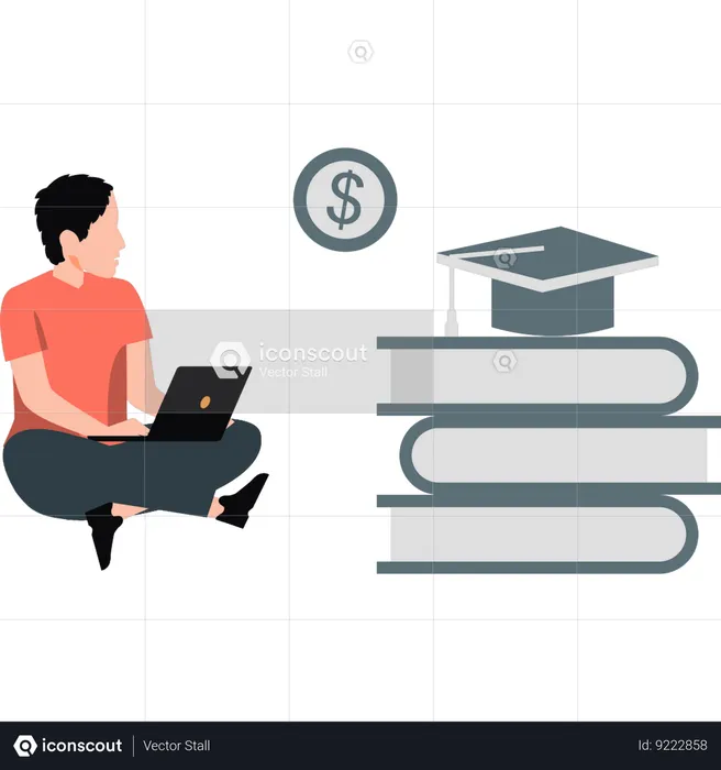Boy is using laptop for education  Illustration