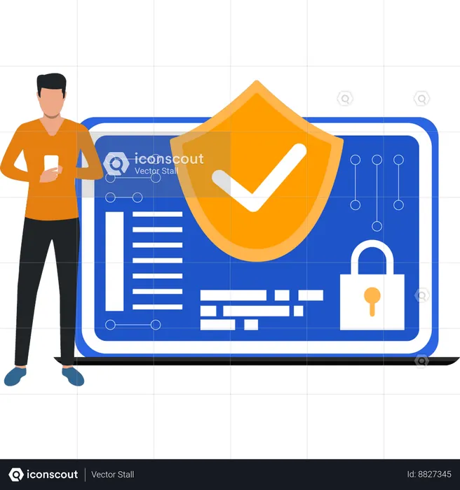 Boy is using mobile for security  Illustration