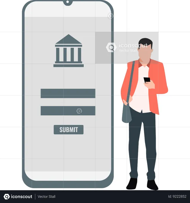 Boy is using mobile phone for mobile banking  Illustration