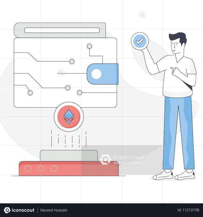 Boy is verify protection crypto wallet  Illustration