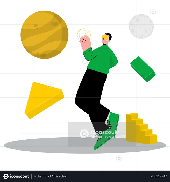 Boy is viewing geometrical shapes  Illustration