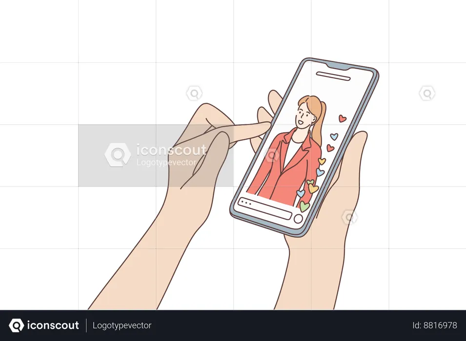 Boy is viewing girl's profile  Illustration