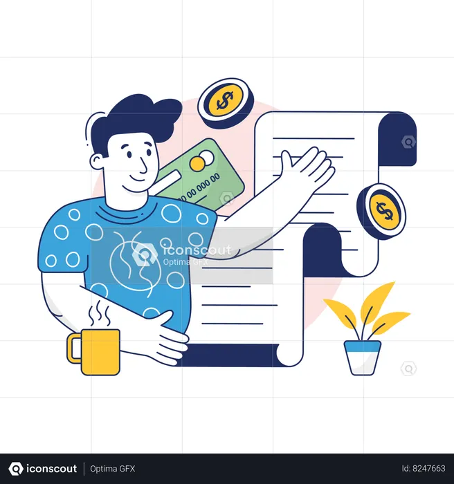 Boy is viewing Payment Information  Illustration