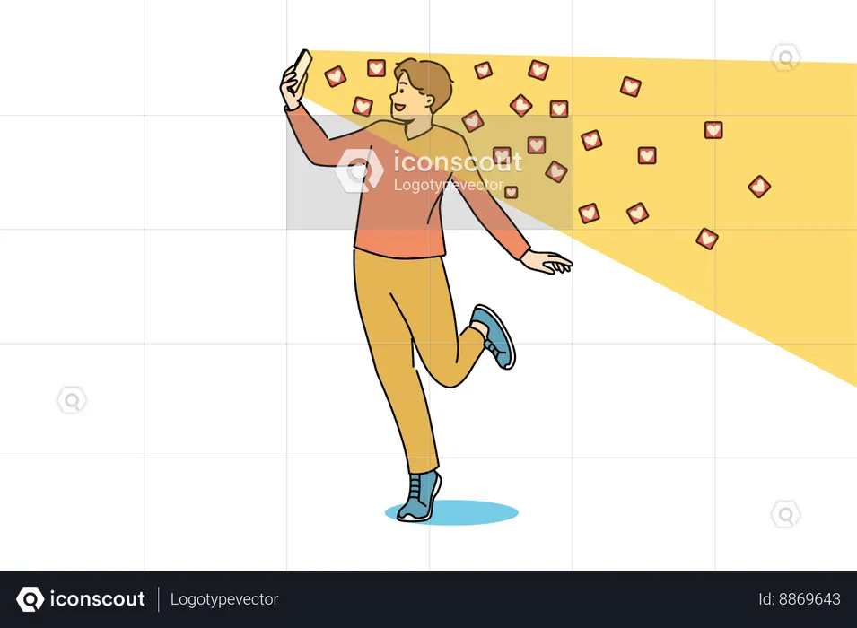 Boy is viewing social media feedbacks  Illustration