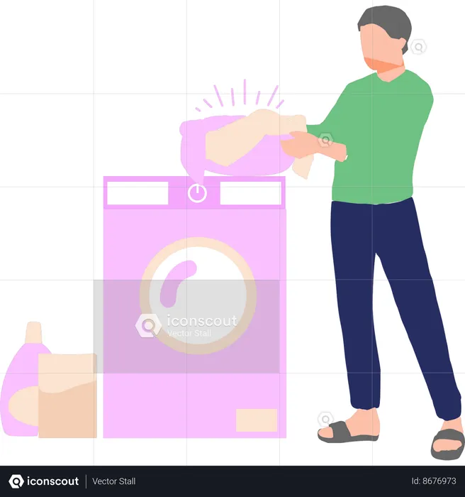 Boy is washing clothes in a washing machine  Illustration