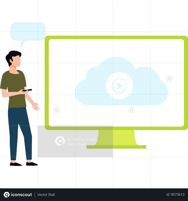 Boy is watching cloud video on monitor  Illustration