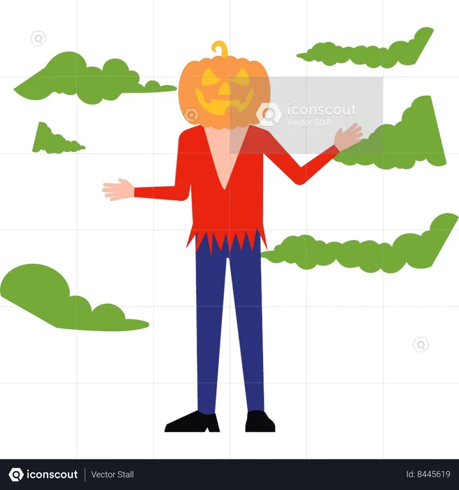 Boy is wearing a pumpkin face  Illustration