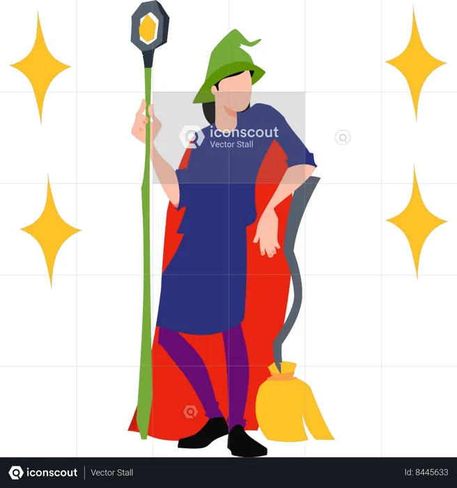 Boy is wearing a witch costume for Halloween  Illustration