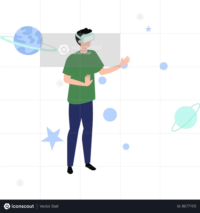 Boy is wearing VR glasses for virtual world  Illustration