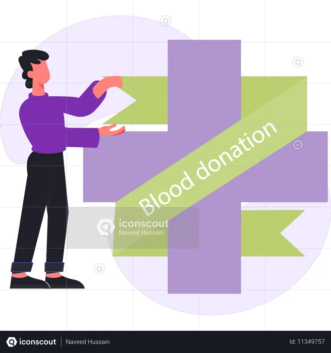 Boy is working at blood donation camp  Illustration