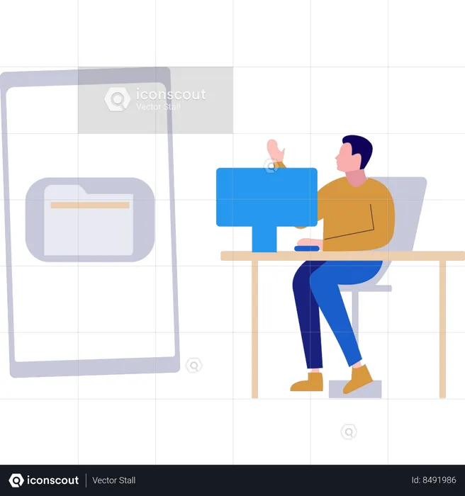 Boy is working at his desk  Illustration