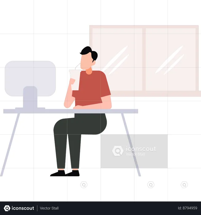 Boy is working at his desk  Illustration