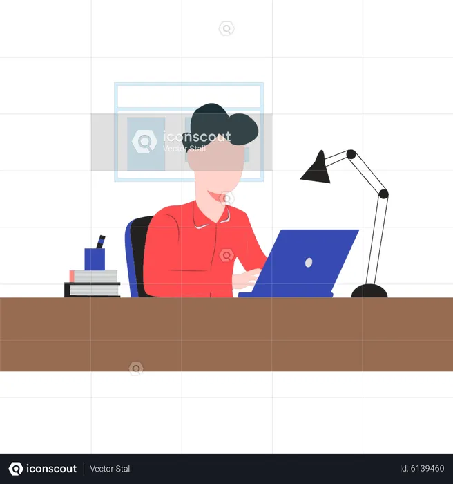 Boy is working from home  Illustration