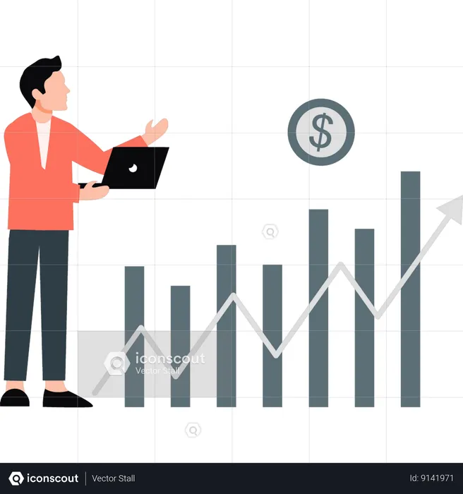 Boy is working on a business graph  Illustration