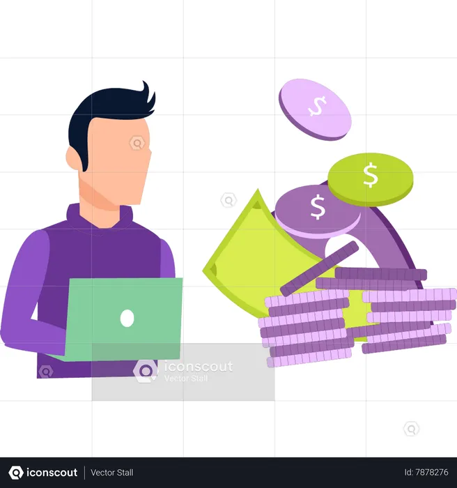 Boy is working on business income  Illustration