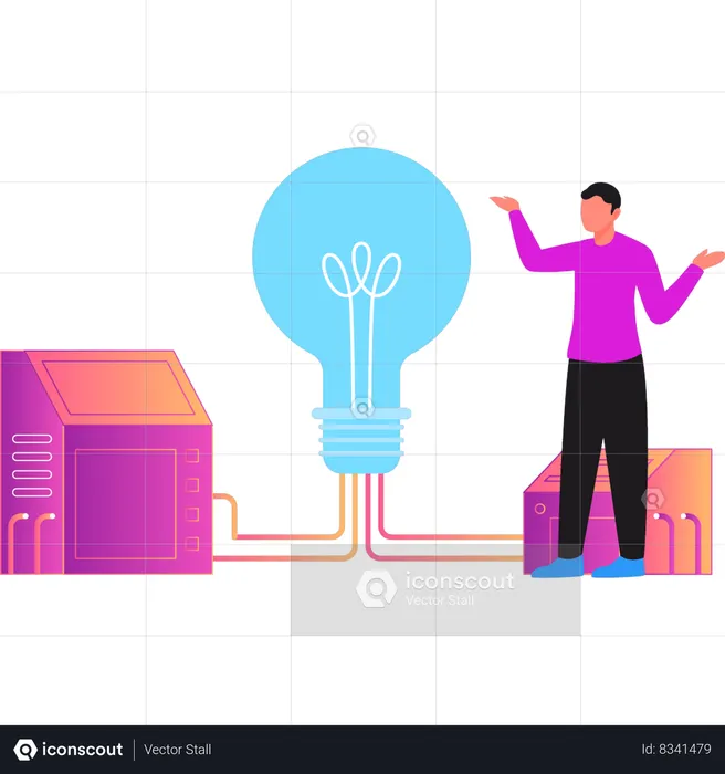 Boy is working on business technology  Illustration