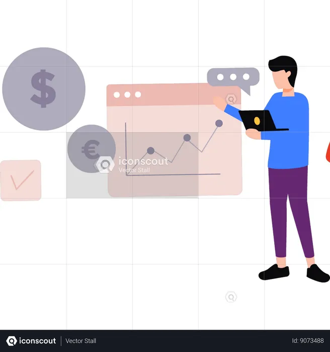 Boy is working on finance graph  Illustration