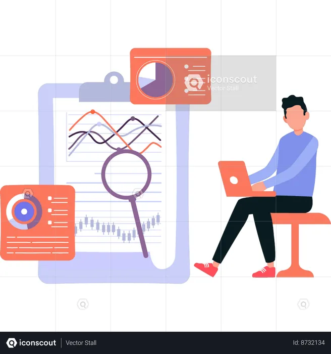 Boy is working on line graph  Illustration