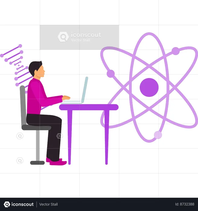 Boy is working on the nuclear structure  Illustration
