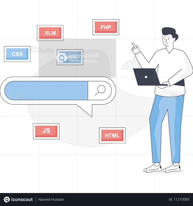 Boy is working on website programming  Illustration