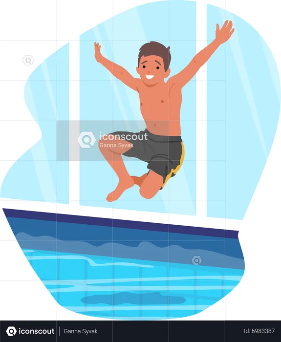 Boy jump into pool  Illustration