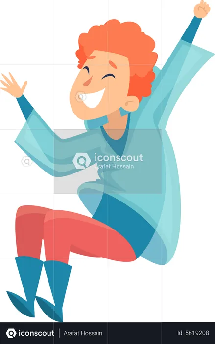 Boy jumping in rain  Illustration