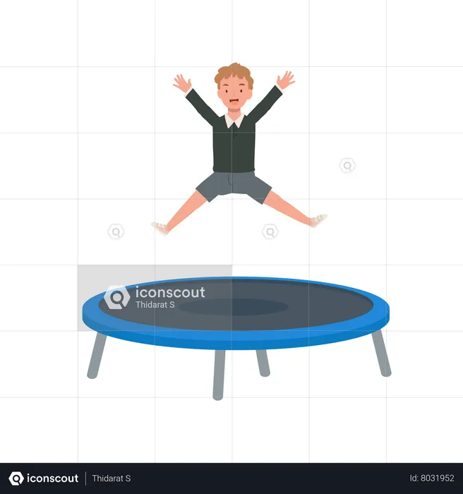 Boy jumping on trampoline  Illustration