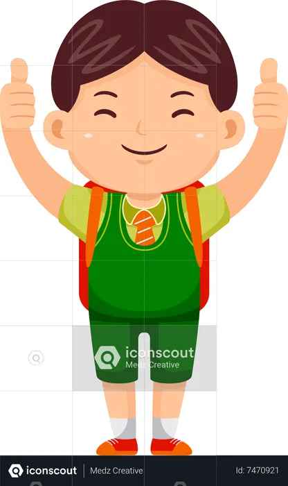 Boy Kid wear Uniform and showing thumbs up  Illustration