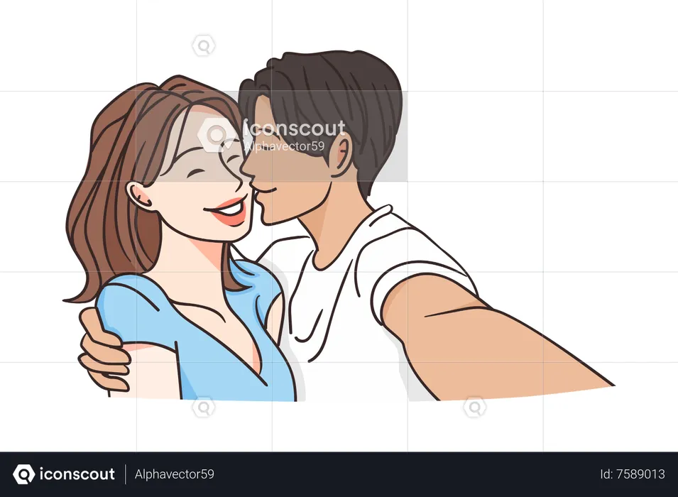Boy kissing girlfriend  Illustration