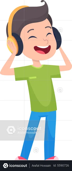 Boy laughing while listening to music  Illustration