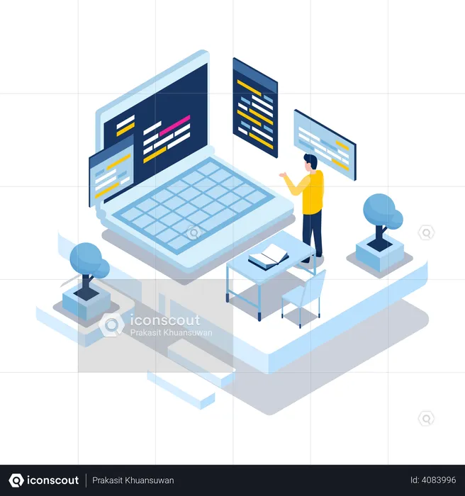 Boy learning coding by course  Illustration