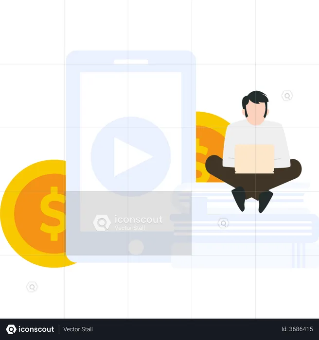 Boy learning currency trading  Illustration