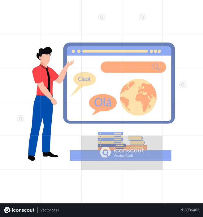 Boy learning language online  Illustration