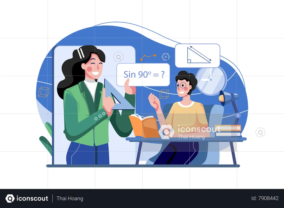 Boy Learning Math In Online Class  Illustration