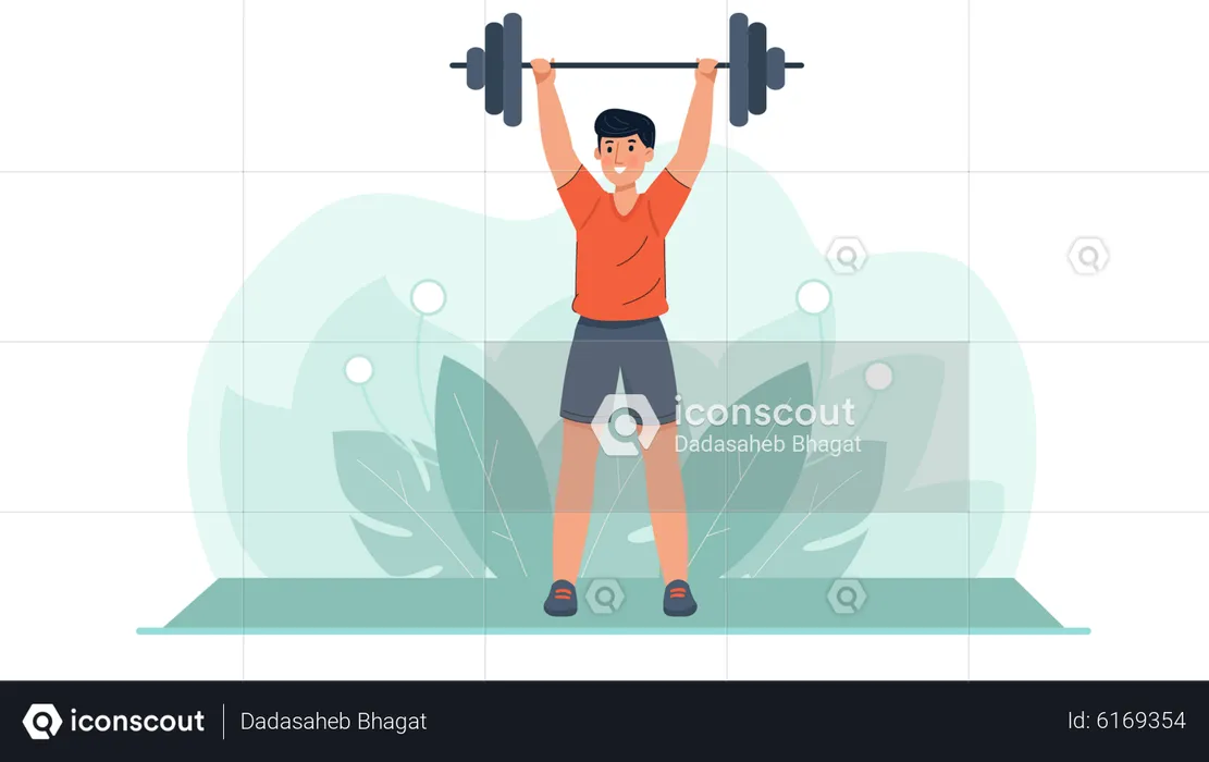 Boy lifting barbell  Illustration