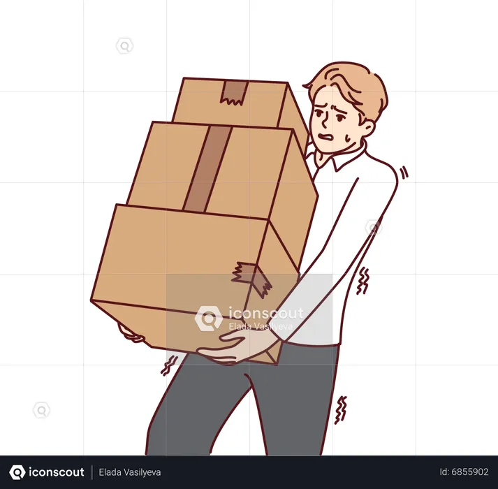 Boy lifting boxes  Illustration
