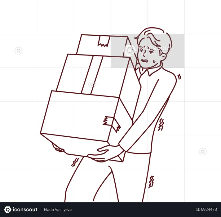 Boy lifting boxes  Illustration