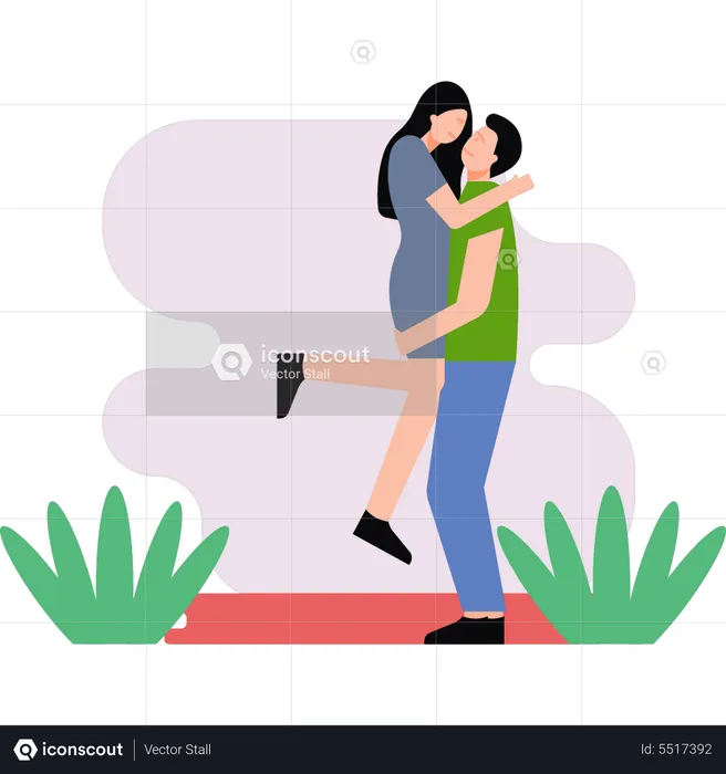 Boy lifting girl  Illustration