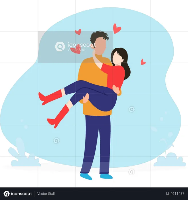 Boy lifting girl in arms  Illustration