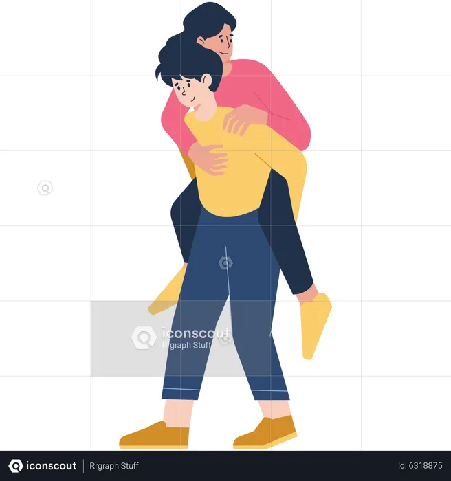 Boy lifting girl on back  Illustration