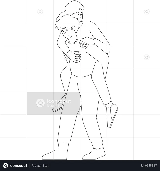 Boy lifting girl on back  Illustration