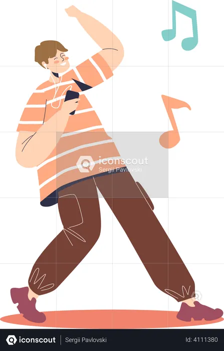 Boy listen music wearing earphones  Illustration