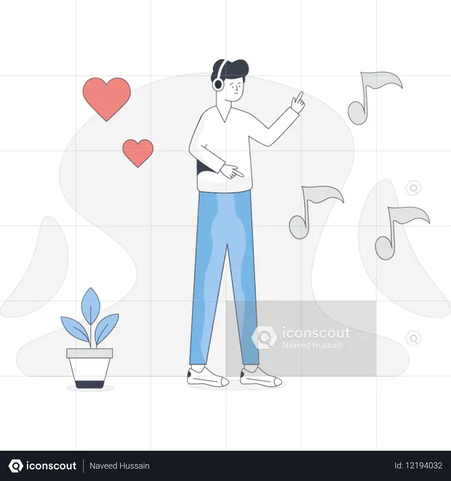 Boy  listening music  Illustration