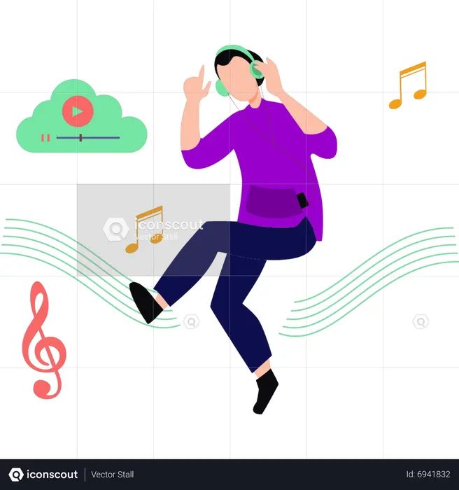 Boy listening music in headphones  Illustration